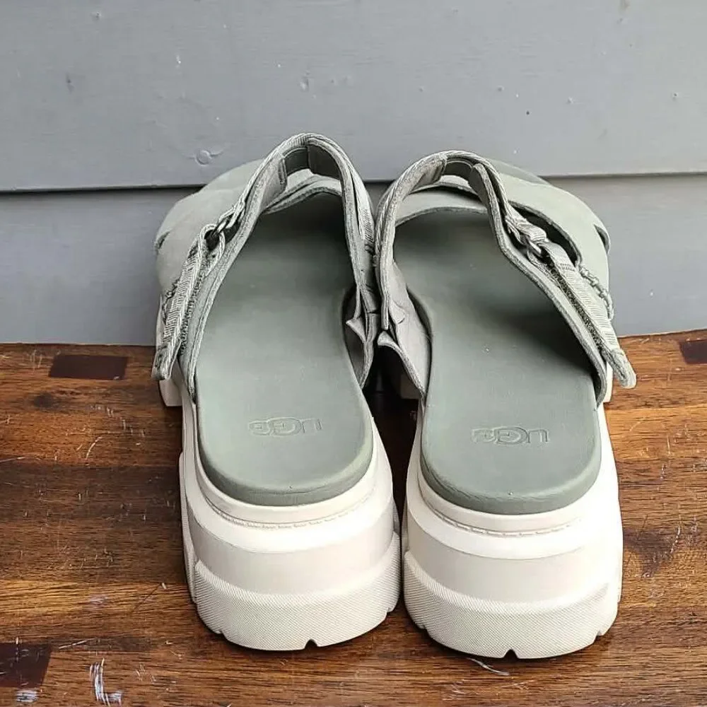 UGG Ashton Slide Gray Green Leather Logo Platform Sandals size 10